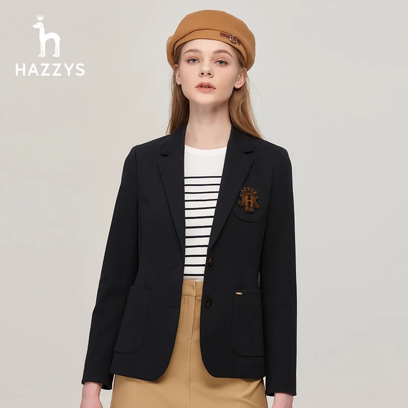 Hazzys哈吉斯修身西服可拆卸徽章针织单西女士秋冬季羊毛西装外套