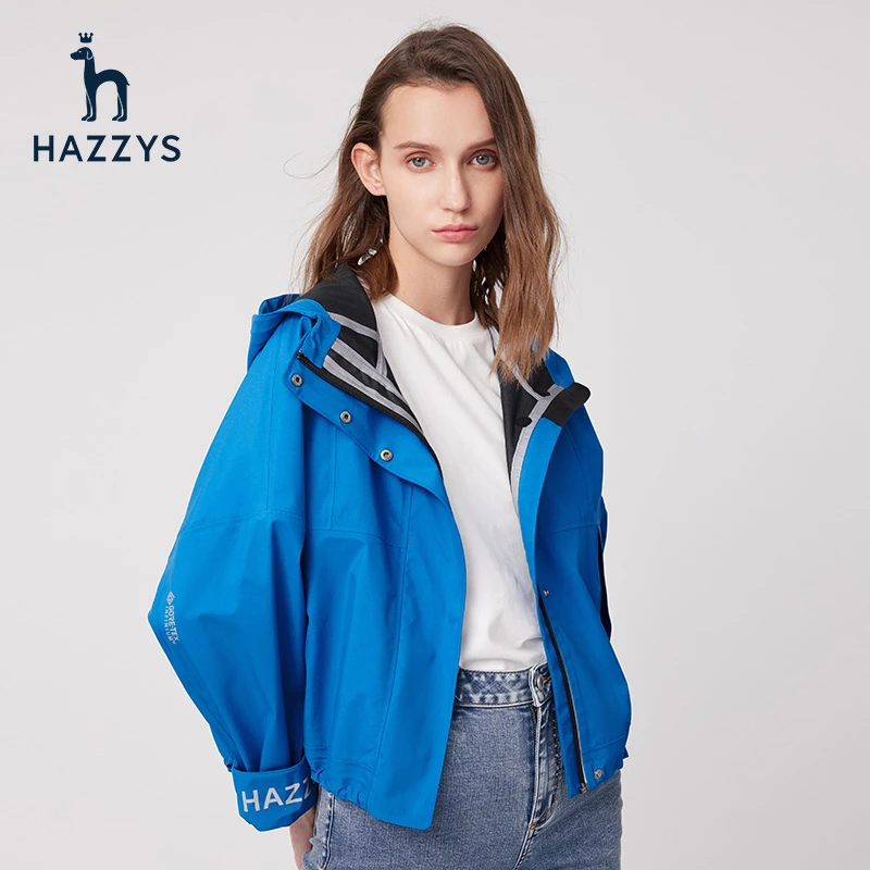 Hazzys哈吉斯女士休闲短外套气质户外通勤纯色宽松运动上衣夹克