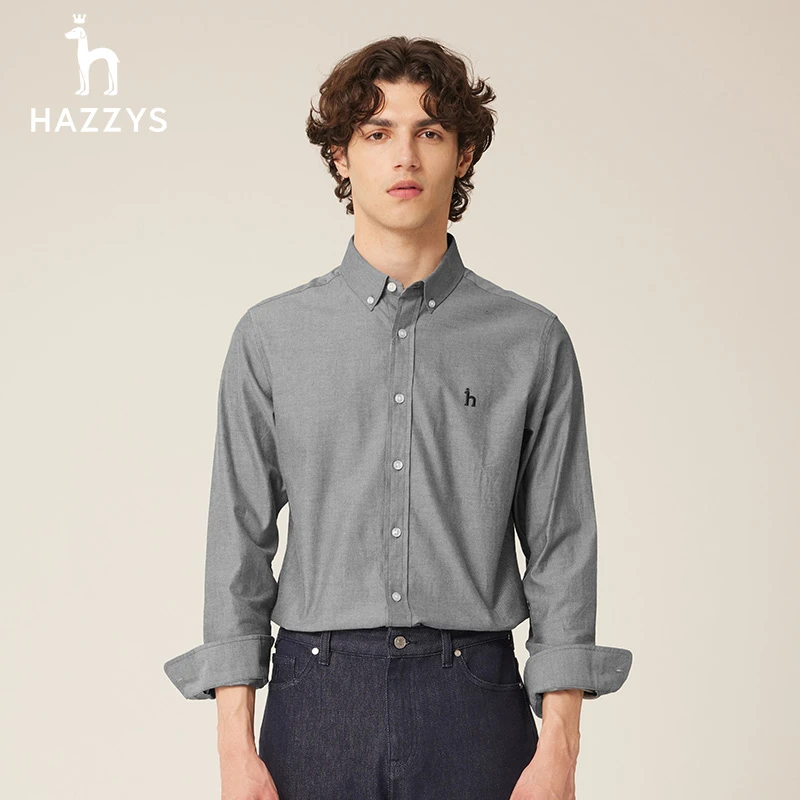 Hazzys/哈吉斯通勤长袖简约经典衬衫时尚舒适商务休闲条纹长衬男