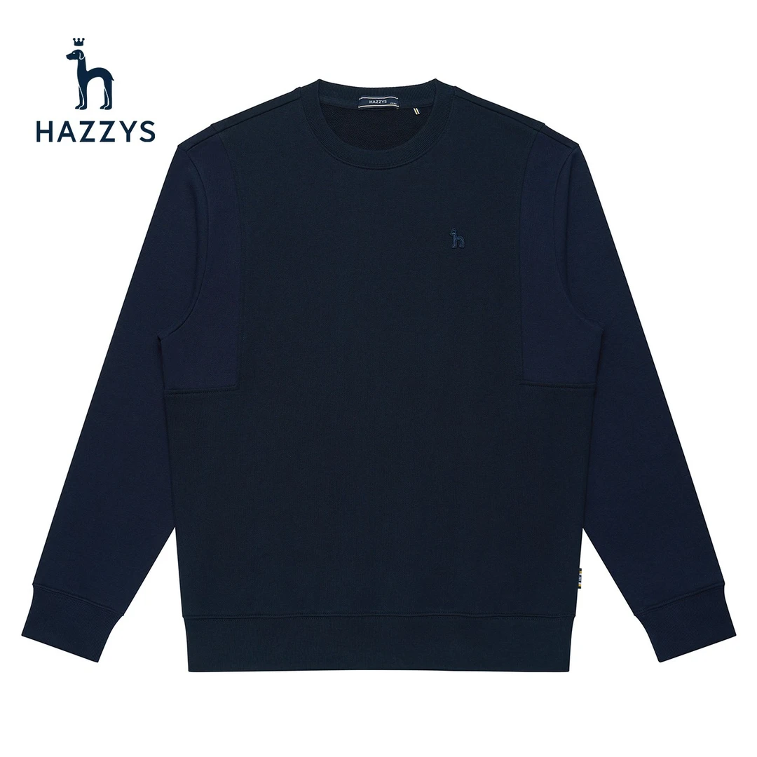 Hazzys哈吉斯春夏男士长袖圆领卫衣宽松休闲舒适经典百搭套头衫