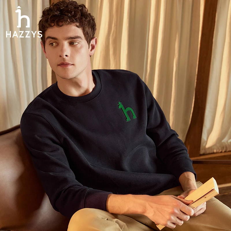 HAZZYS哈吉斯秋季男上衣潮流休闲长袖卫衣时尚百搭男士T恤衫