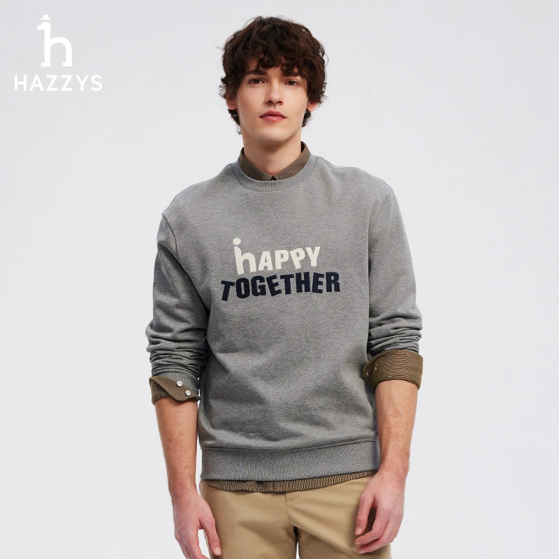 Hazzys/哈吉斯秋季男上衣男士休闲长袖圆领宽松时尚运动百搭卫衣