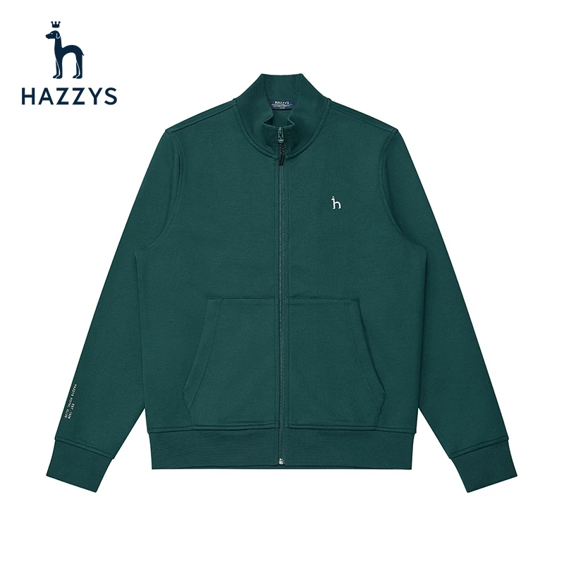 Hazzys哈吉斯秋季夹克衫上衣纯色刺绣长袖休闲球服潮流男装外套