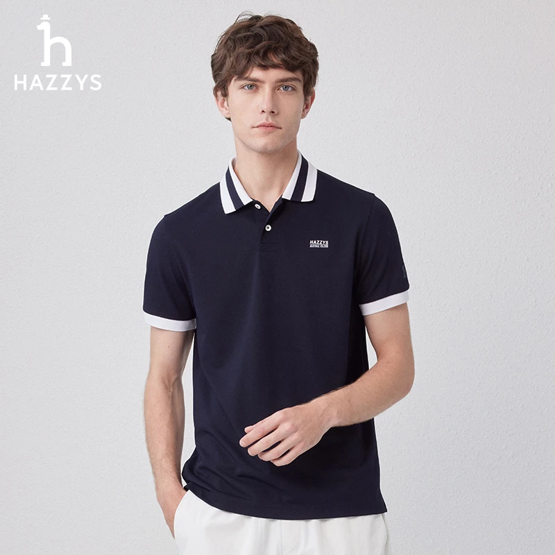 Hazzys/哈吉斯夏季男士运动舒适翻领polo衫简约撞色透气休闲短袖