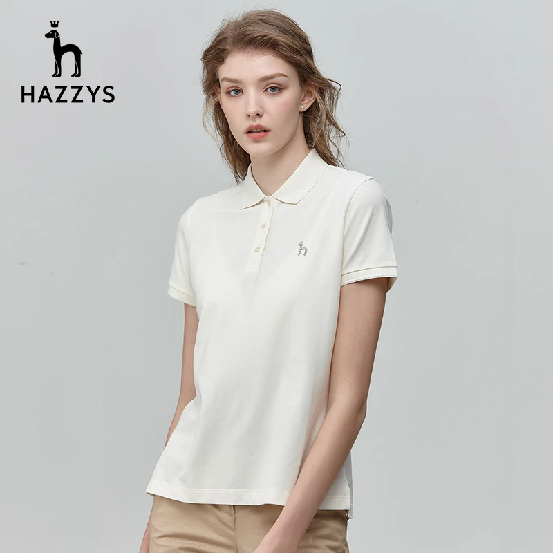 Hazzys哈吉斯夏季短袖T恤女士翻领纯色上衣休闲Polo衫薄荷曼波