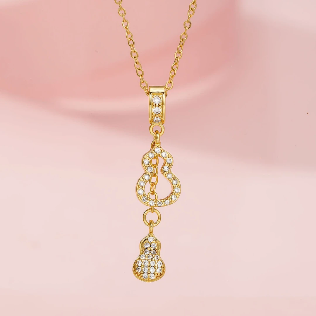 钛钢项链 时尚葫芦吊坠项链女锁骨链感镶满锆颈链时尚ins小众设计