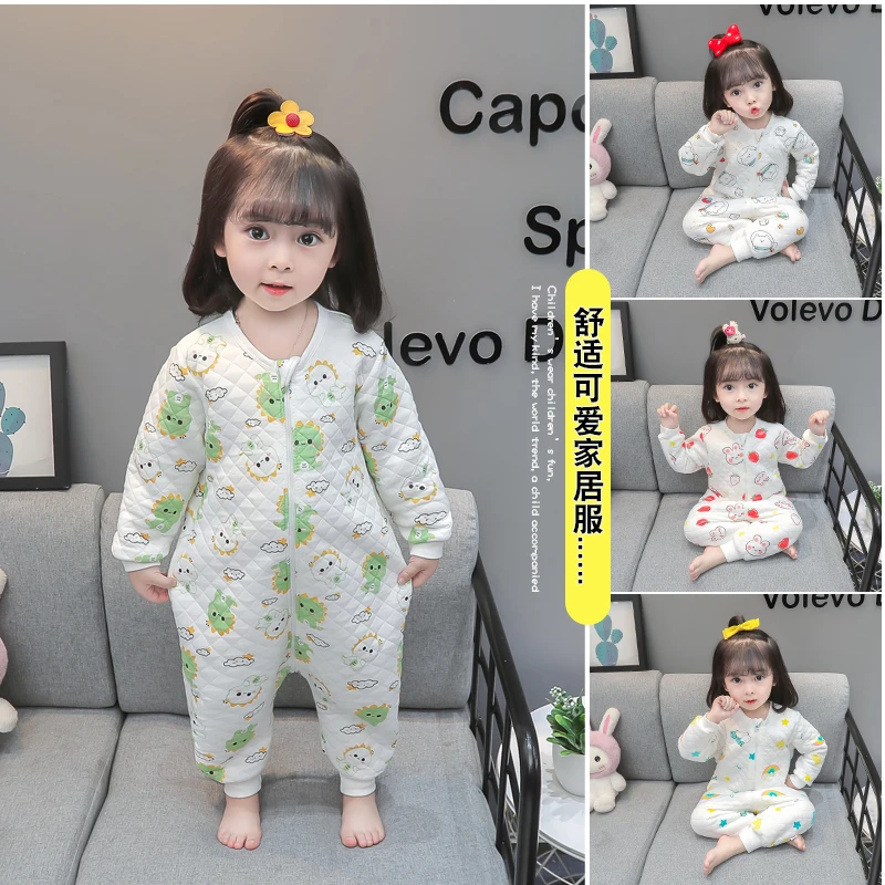 宝宝睡袋婴儿秋冬季三层夹棉加厚保暖连体睡衣儿童男童女童家居服