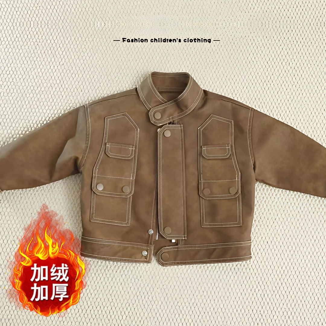 男童韩版加厚皮衣2025冬季新款儿童洋气加绒机车服休闲百搭皮外套
