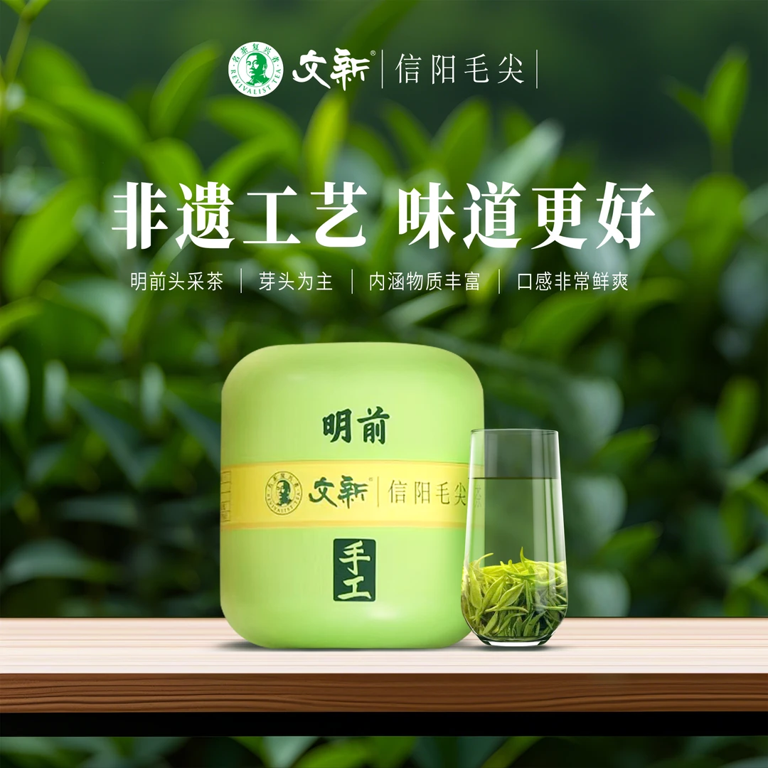 文新信阳毛尖明前手工茶50g罐装绿茶