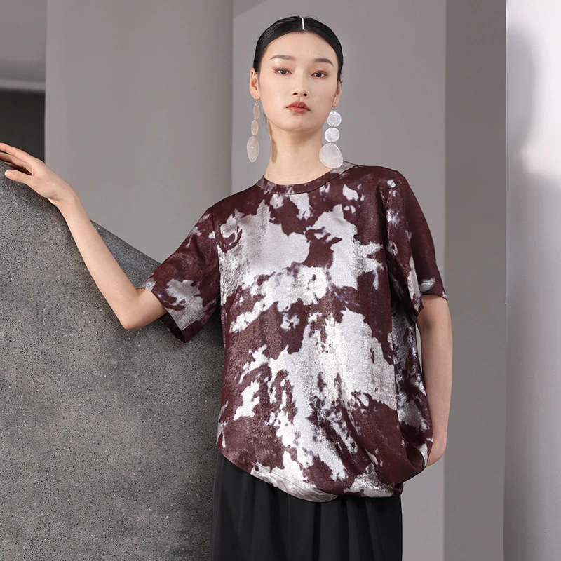 界内界外原创圆领宽松不对称休闲显瘦时尚T恤垂感百搭上衣J42T376