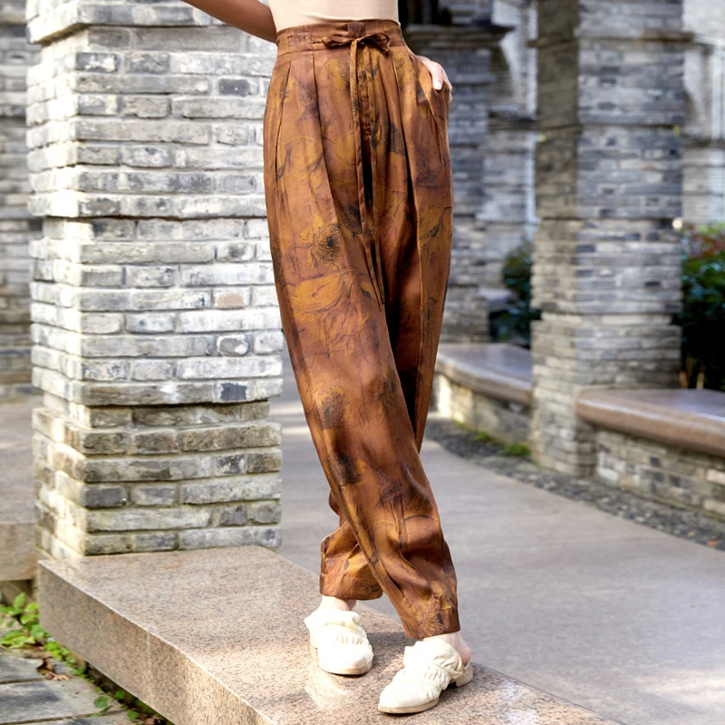 界内界外原创设计感铜氨丝印花灯笼裤复古宽松休闲萝卜裤J21K068