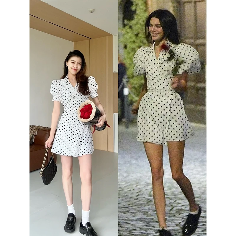 张阿星【波点裙】肯豆同款法式优雅波点印花收腰连衣裙  W424Q04485