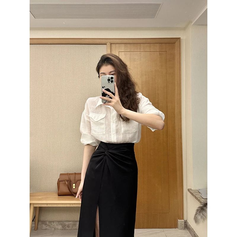 张阿星【月光末石】韩系轻职轻薄时尚通勤纯色百搭气质衬衫WC351703