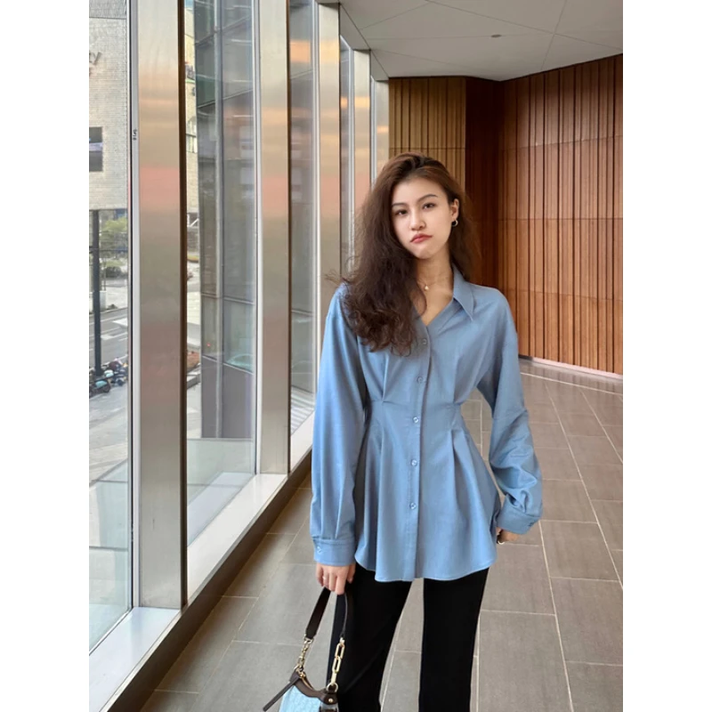 【海盐氧气】张阿星翻领收腰显瘦设计气质风设计感修身衬衫WC344257