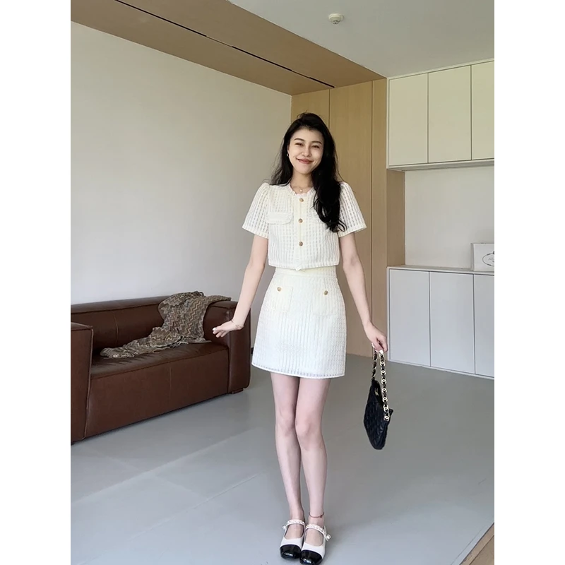 【清清专场】张阿星【法式甜梦】气质小香上衣+A字半裙 W424A05714