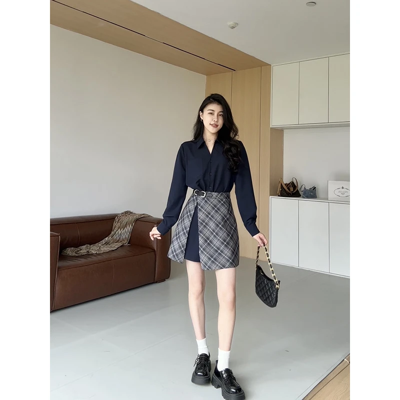 张阿星【伦敦都市】复古气质高腰拼接款收腰高弹力不规则格纹连衣裙