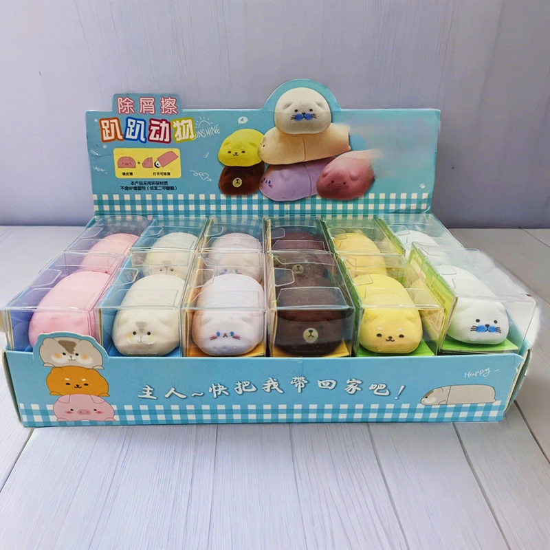 创意类趴趴动物造型滚轮橡皮擦