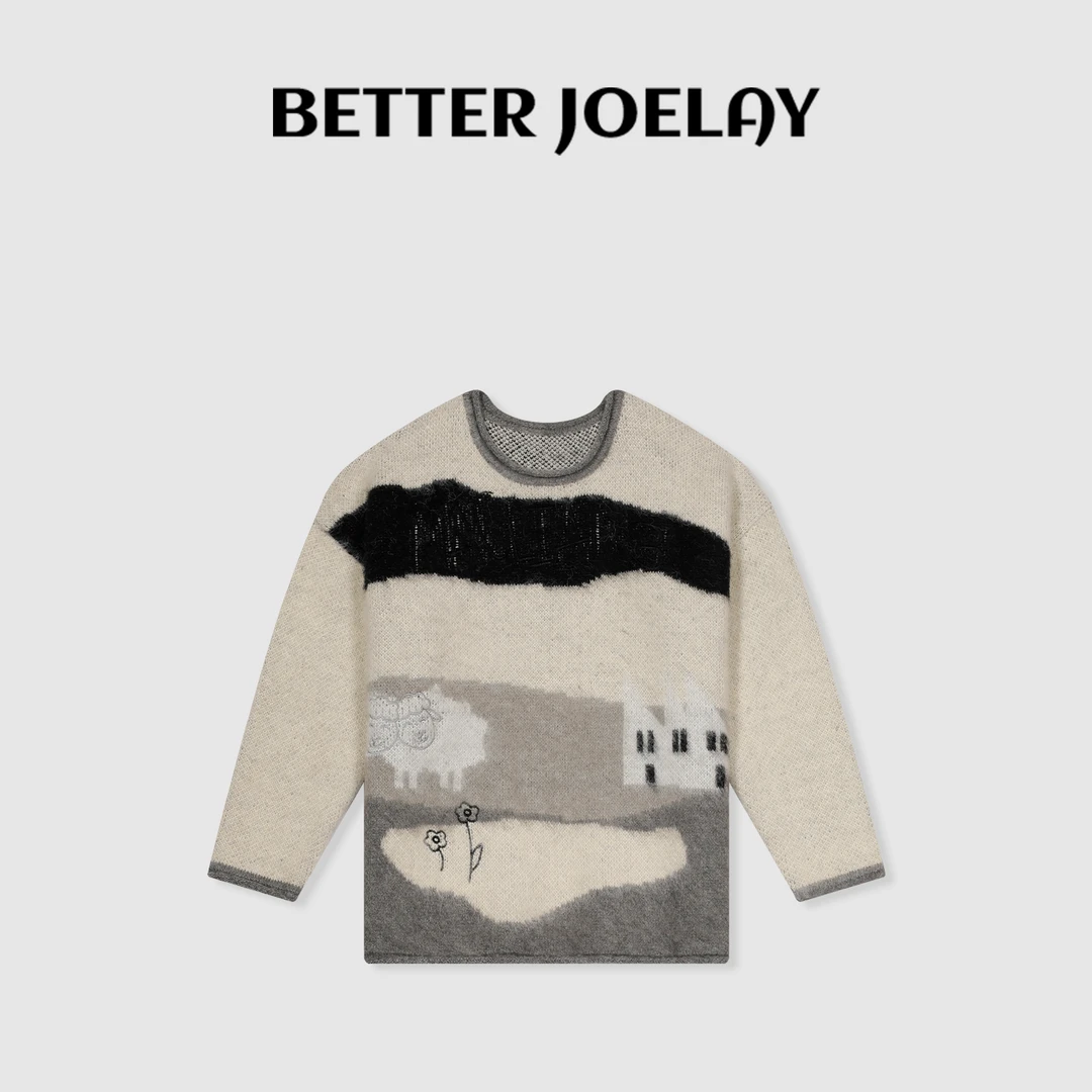 BETTER JOELAY-【无辜小羊】套头圆领毛衣简约宽松休闲气质LL5087