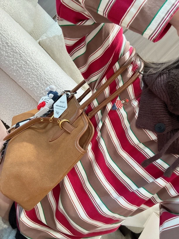 BETTERJOELAY-【小熊很i】时尚休闲百搭简约条纹长袖T潮流KH1061