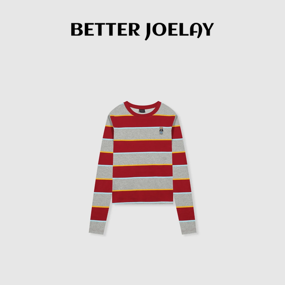 BETTERJOELAY-【小熊条纹】时尚宽松条纹长袖T恤休闲简约KH1112