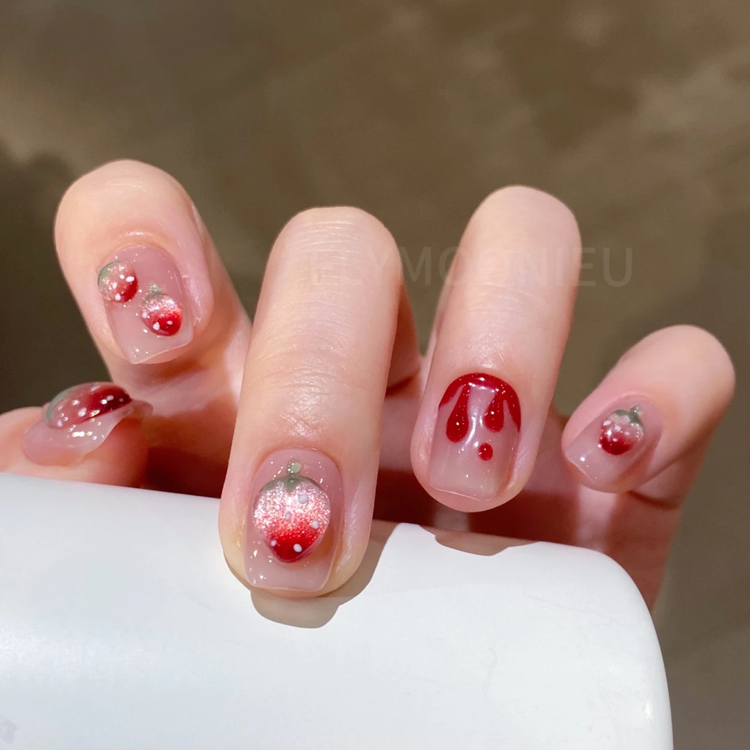 莓有烦恼   纯手工定制美甲贴片可拆卸 气质穿戴甲10片no退no换