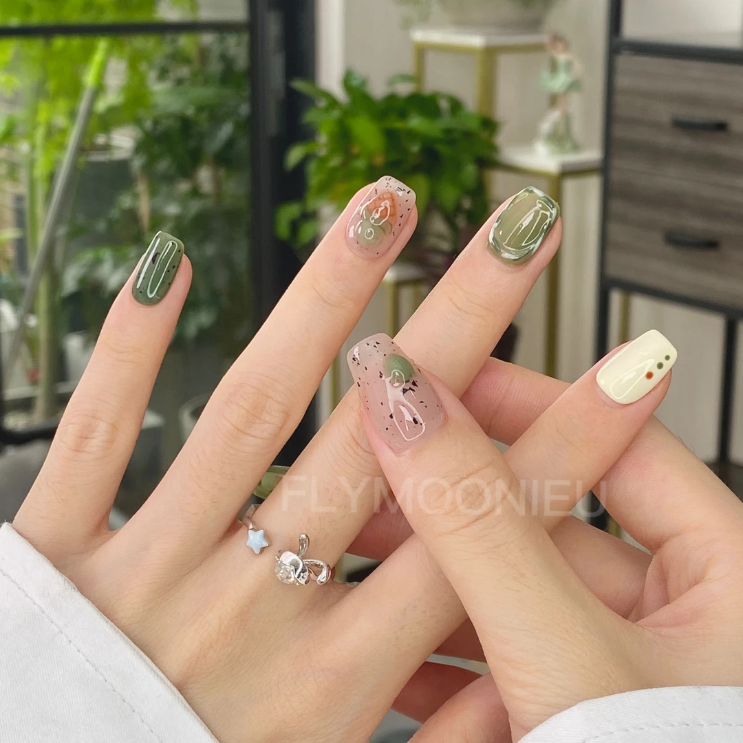 抹茶甜筒  纯手工定制美甲贴片可拆卸 夏日气质穿戴甲10片