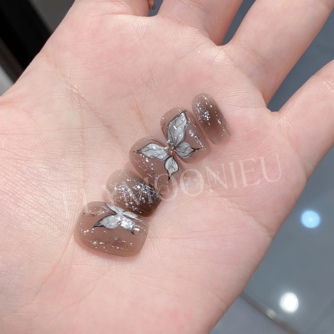 墨影蝶舞 设计款 纯手工定制美甲贴片可拆卸 流行气质穿戴甲10片