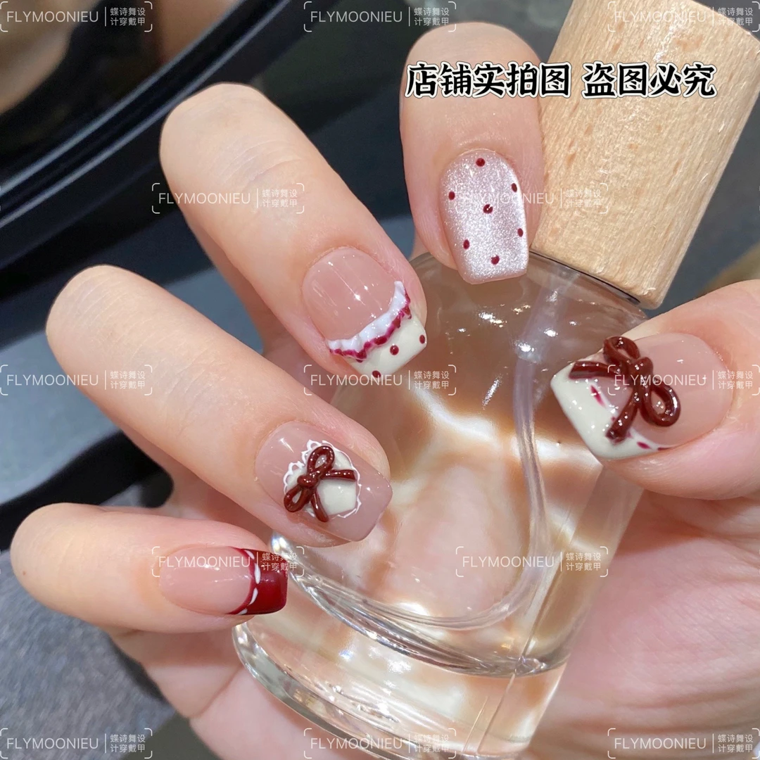 白雪公主  蝶诗舞 纯手工定制美甲贴片 淑女甜美定制穿戴甲10片