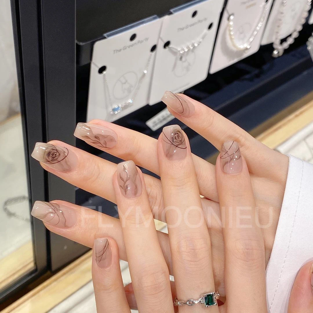 无人区玫瑰      纯手工定制美甲贴片可拆卸 夏日气质穿戴甲10片