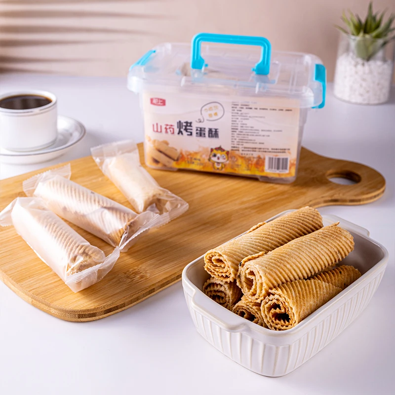 肥上0蔗糖山药烤蛋酥 老式手工蛋卷 饼干零食小吃 送收纳盒