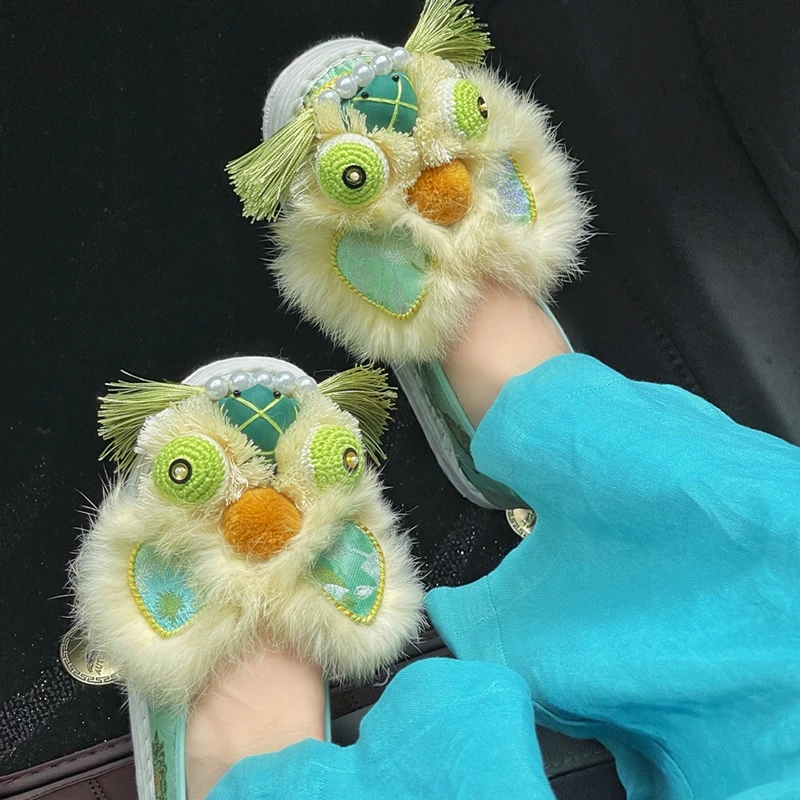 黄鲜森纯手工千层底女单布鞋老虎头绿色舒适森系夏季网红包头外穿