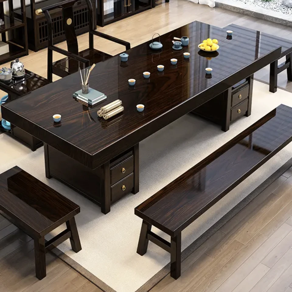 鸿运新中式茶桌新中式大板茶桌茶台配置泡茶桌椅组合----定制链接