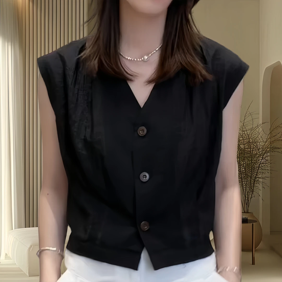 夏季新款设计感简约时尚气质显瘦百搭纯色小衫薄款V领显瘦女上衣