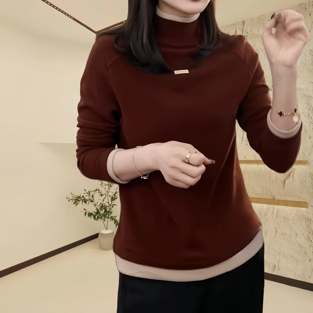 2025春季新款时尚休闲保暖打底衫百搭显瘦假两件T恤衫设计感上衣