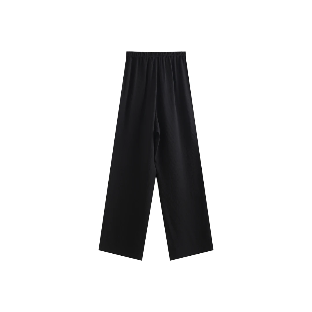 横条重绉桑蚕丝休闲裤简约直筒裤 YJHY-692008