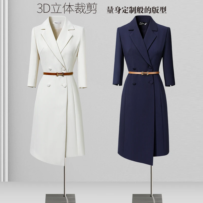 白色西装连衣裙女春秋2025新款七分袖高端气质ol通勤职业正装裙子