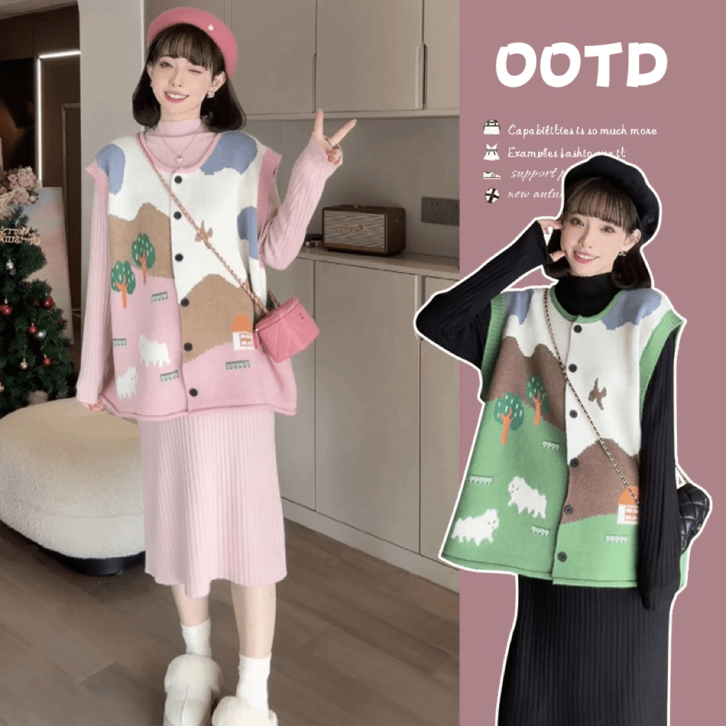 Y755#1.8新款2024秋冬新款网红孕期穿搭孕妇装秋冬马甲连衣裙套装