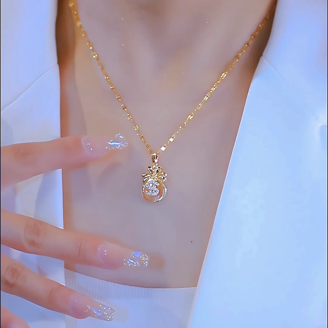 钛钢项链 轻奢招财转运福袋女满天星可水洗不掉色洋气高级锁骨链