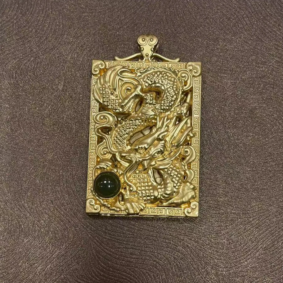 天然正品  镶嵌款 和田玉 龙牌吊坠 男女同款