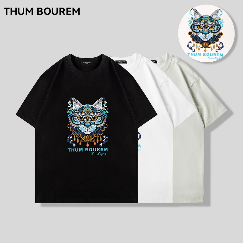 TB吉祥蓝猫夏季冰感防晒抗菌速干潮牌刺绣圆领半袖T恤情侣款短袖