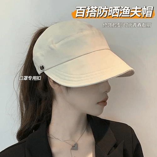 百搭防晒渔夫帽夏季薄款女生可扎高马尾防晒帽外出透气sx