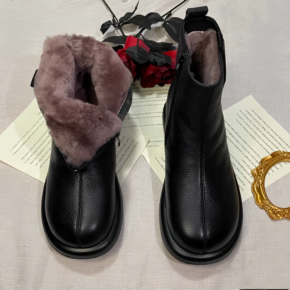 可易新款羊毛真皮百搭时尚女靴子冬季保暖舒适防滑潮流高级