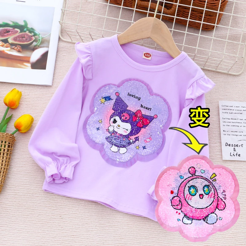 MN女童卡通双色变脸T恤 2025秋季可爱宝宝小马宝莉亮片变色打底衫