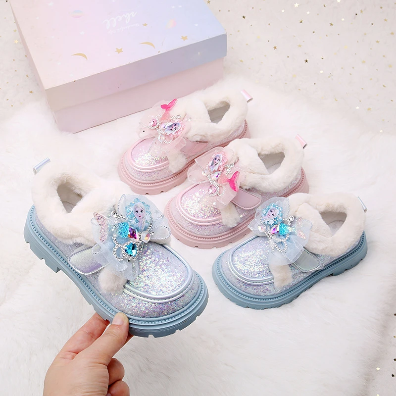 MN女童爱莎加棉软底鞋2025冬季新款洋气宝宝保暖软底毛毛鞋冬鞋