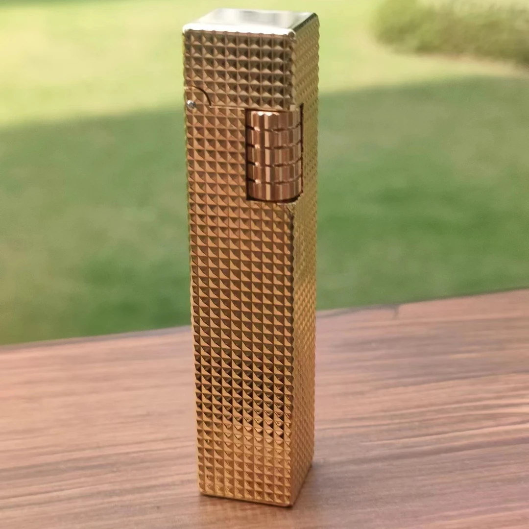 黄铜侧滑四方柱煤油打火机男创意新型迷你窄版方格个性老式送男友