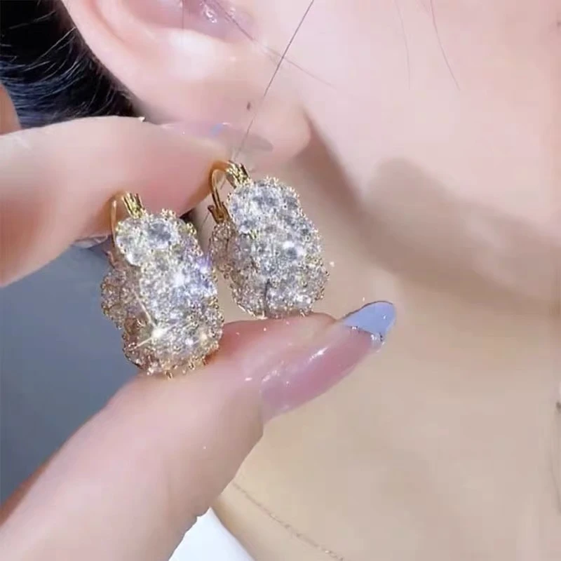暮霞 锌合金合成锆石耳饰 【510】闪亮小耳圈耳扣耳环精致耳饰