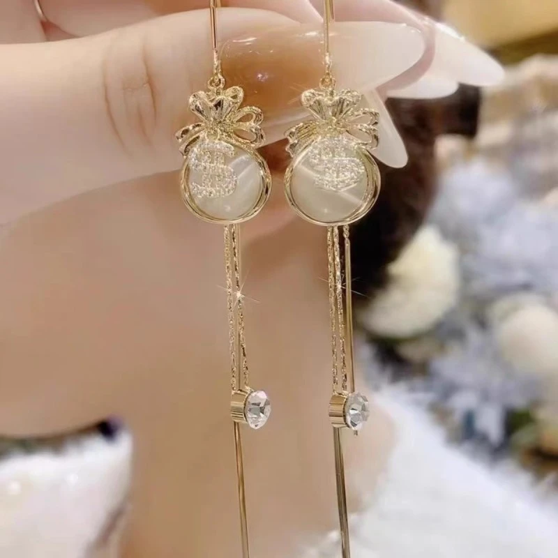 暮霞 锌合金合成锆石耳饰 米袋耳线气质长款流苏耳环轻奢耳饰431