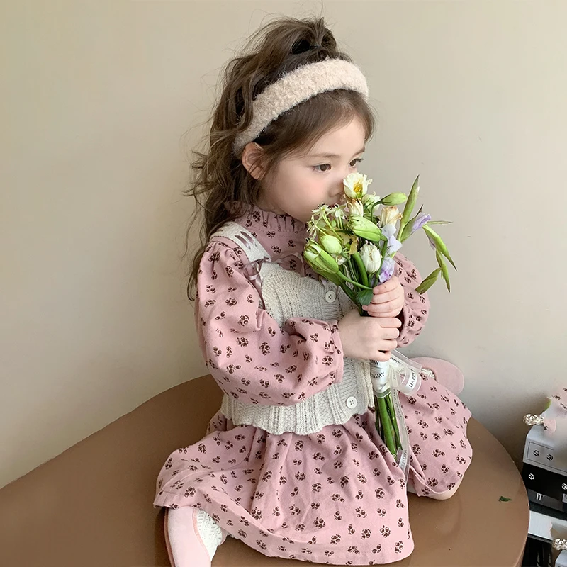 女童韩系套装2024新款儿童春秋装洋气女宝宝秋季马甲衬衫裙两件套