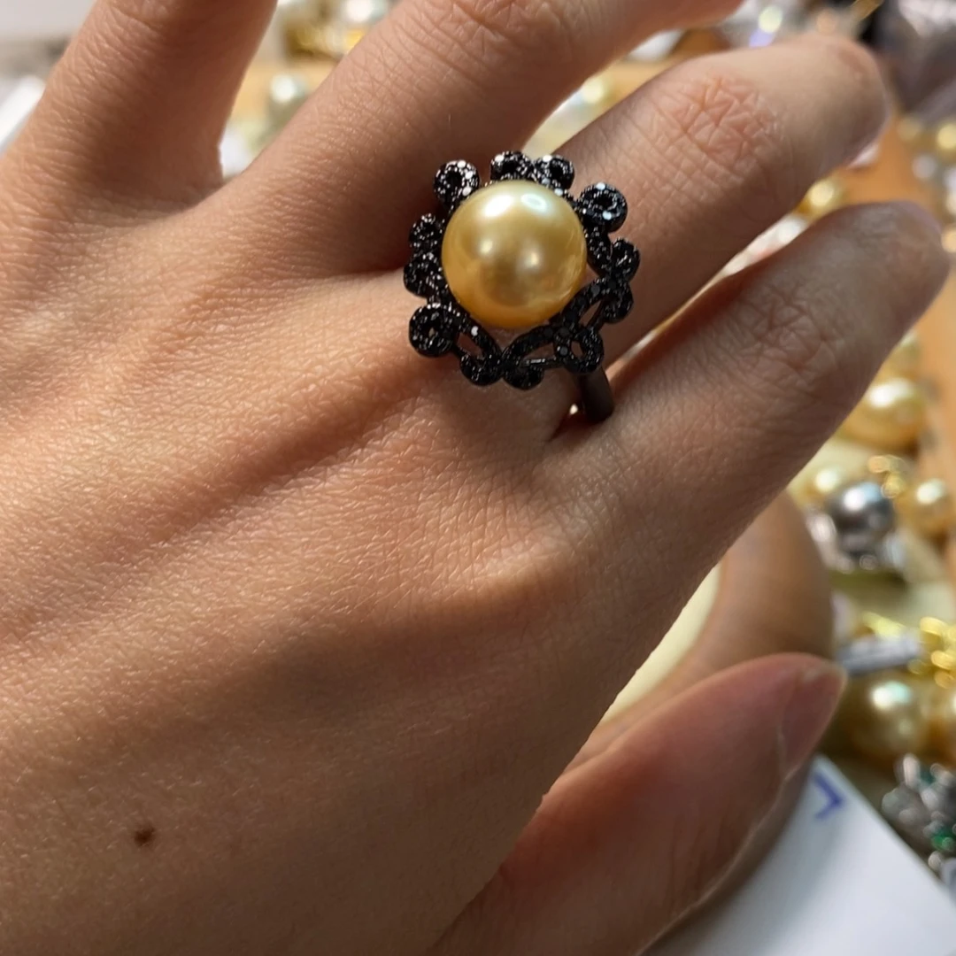 海水珍珠戒圈银S925镶嵌