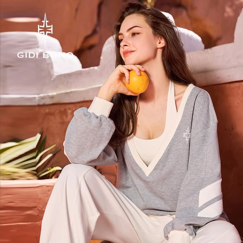 GIDI BOHO/极地薄荷初秋运动户外时尚长袖宽松休闲套头卫衣外套女